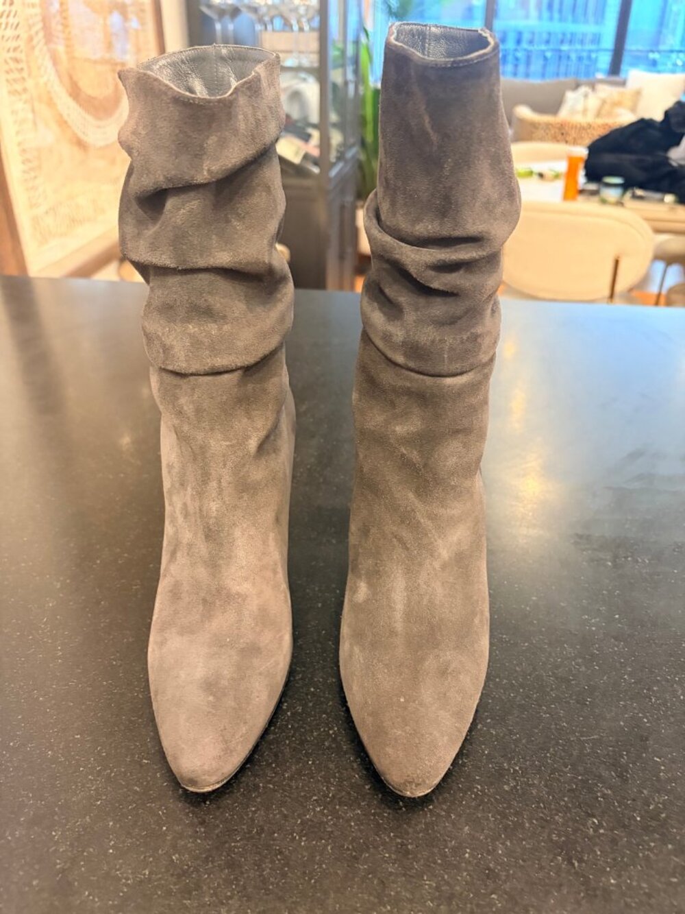 Manolo Blahnik Calasso Gray Suede Slouch Boots